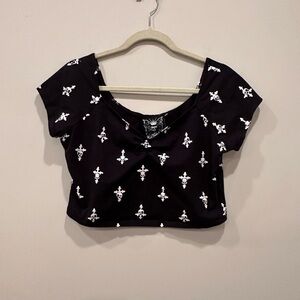 Killstar Crop Top White Cross Skull Pattern Goth Grunge Dark Edgy Sx 2X